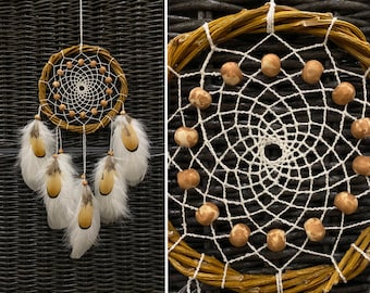 Authentic dreamcatcher with feathers, boho wall hanging real dream cather, traditional traumfanger, nursery bedroom decor, Birthday gift