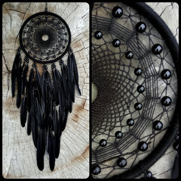 Large Dream Catcher Wall Hanging | Black Dream Catcher Natural Feathers | Traumfnger