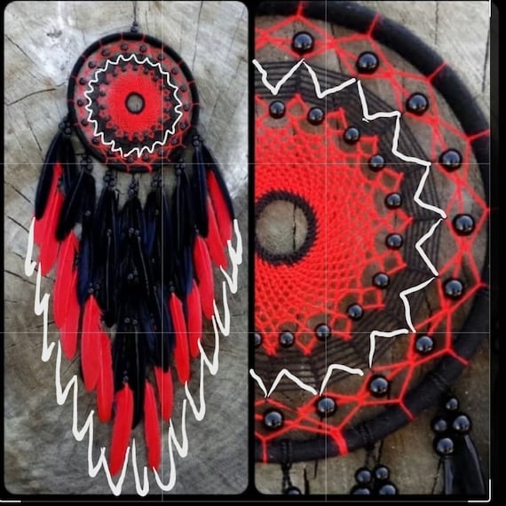 Authentic Dream Catcher With Black and Red Feathers, Native