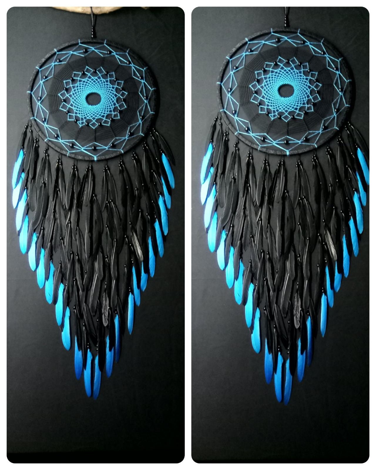 Large Dream Catcher Wall Hanging | Black and Blue Dream Catcher With ...