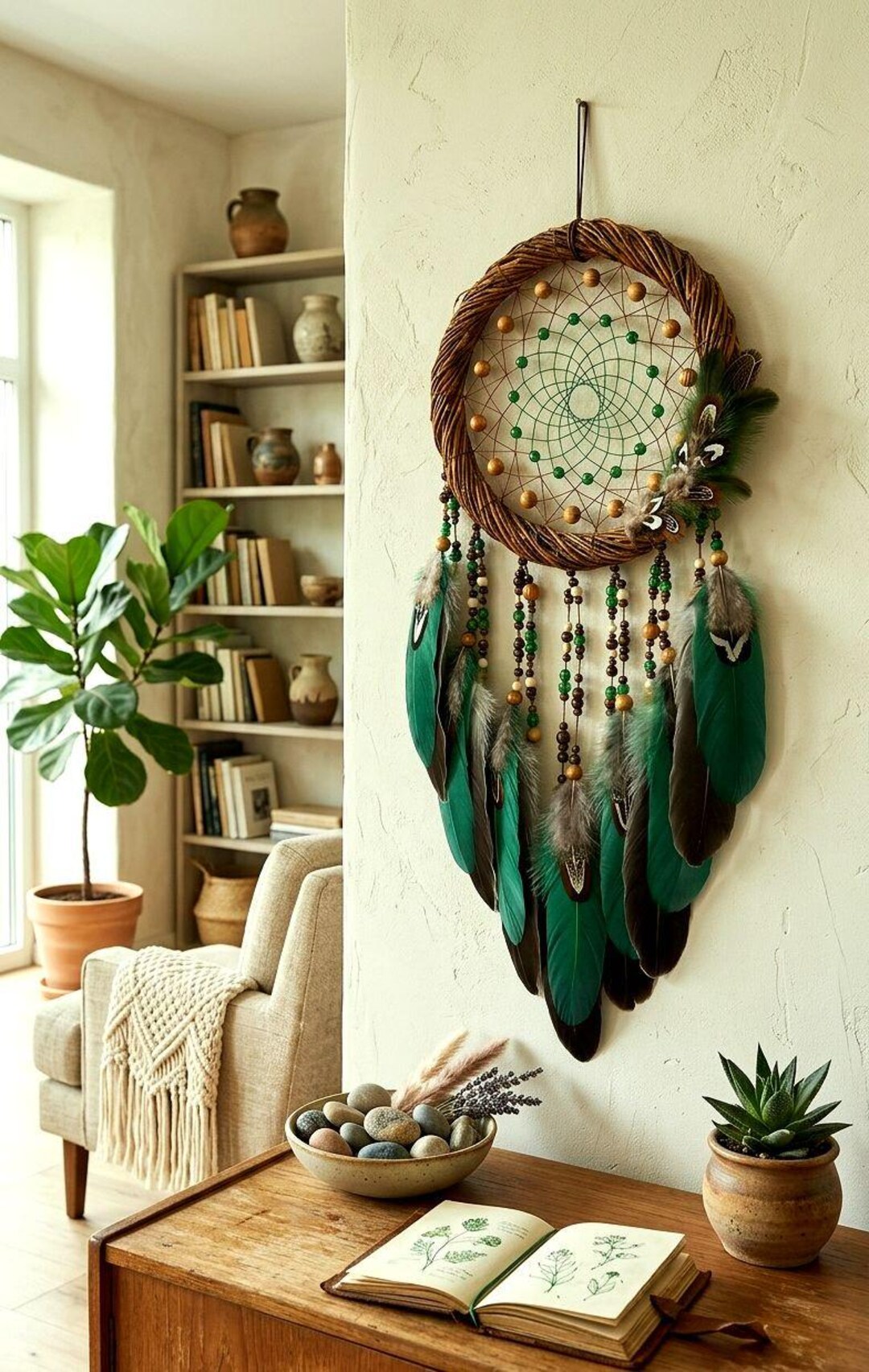 Native American Design Real Dream Catcher With Natural Bird Feathers ...
