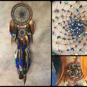 Large authentic dreamcatcher for bedroom, Ojibwe inspired dreamcatcher, traditional traumfanger with real feathers, Birthday gift