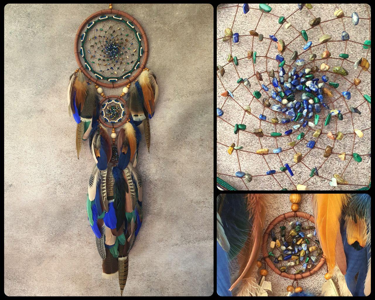 Large authentic dreamcatcher for bedroom, Ojibwe inspired dreamcatcher, traditional traumfanger with real feathers, Birthday gift