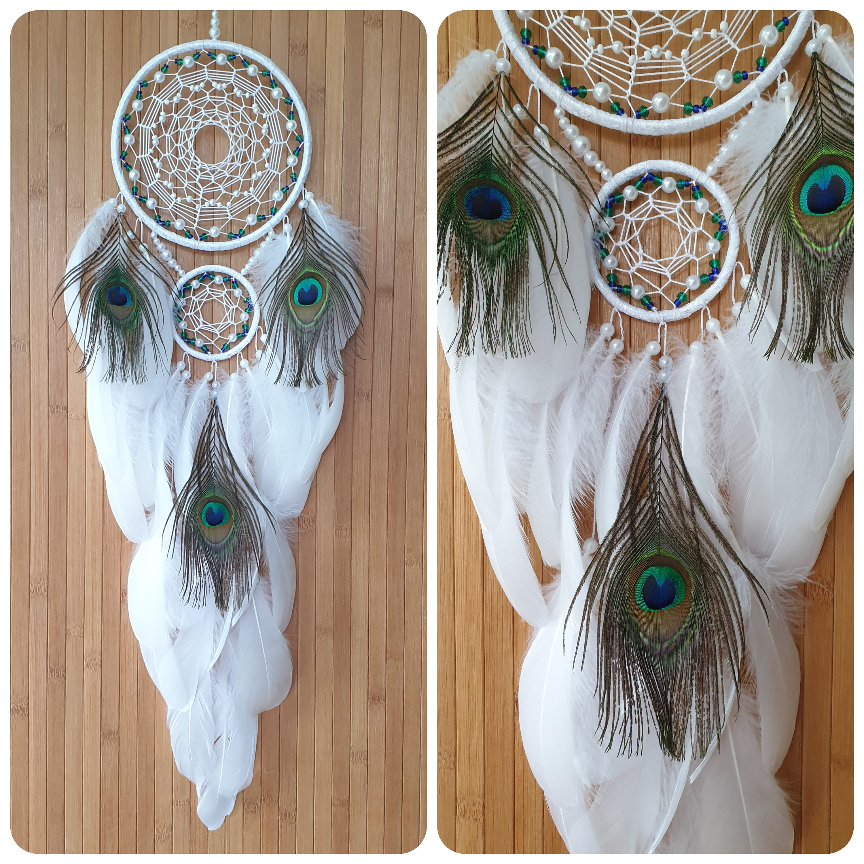 SPECIAL OFFER Peacock Feather White Dreamcatcher, Sweet Dreams
