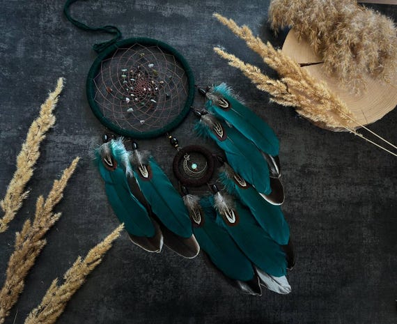 Authentic turquoise dream catcher, dreamcatcher with natural feathers, real traumfanger, Native American design Christmas gift for her
