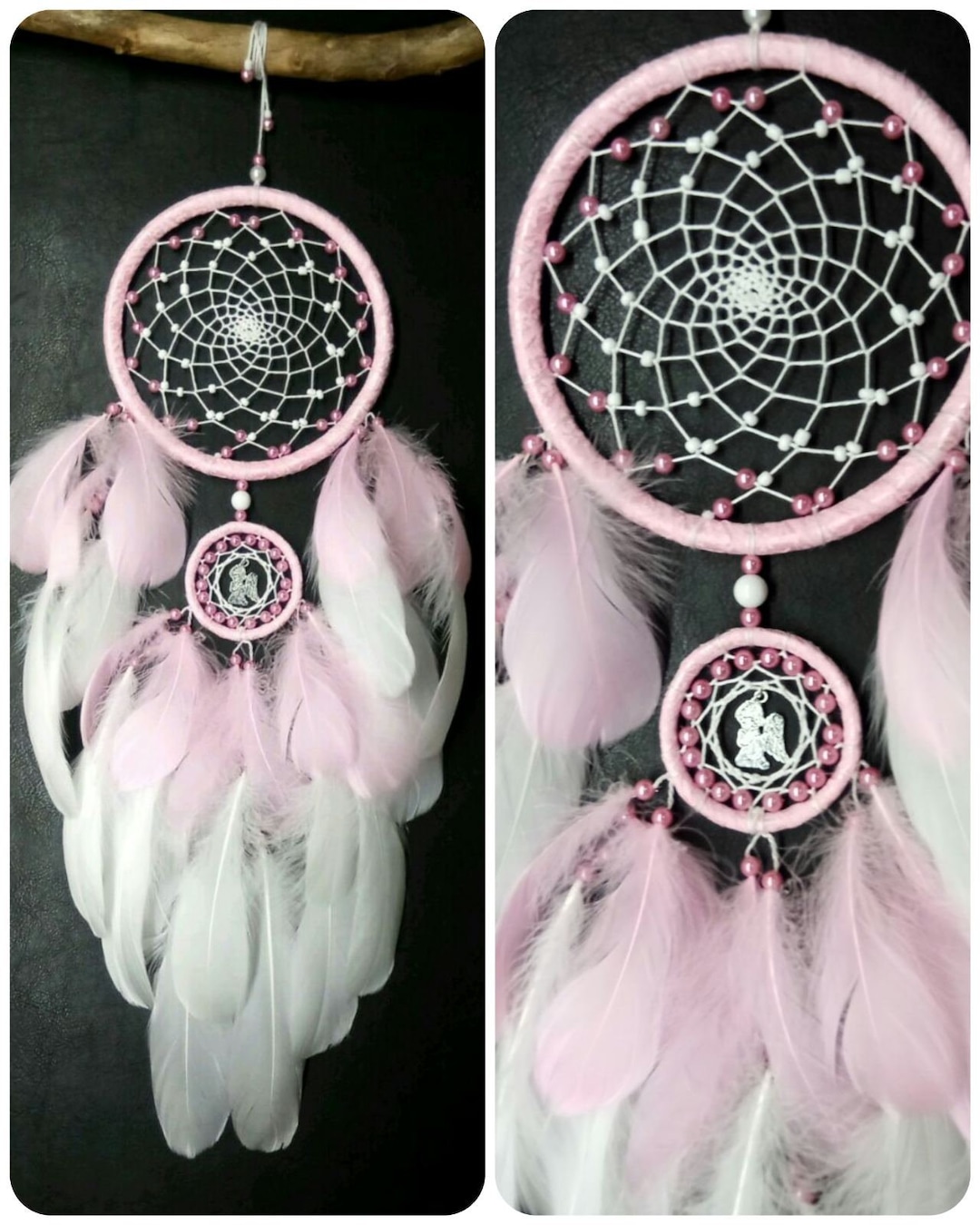White and Pink Authentic Dream Catcher | Pastel Dreamcatcher