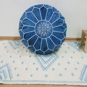 Blue Jean Round leather pouf / best quality Moroccan Leather Pouf /Footstool living room ,Fast Shipping