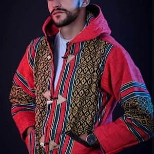 Moroccan Striped coat Cardigan, Sweater Coat, Hoodie coat from fleece, Handmade Wooltrendy Clothing, Women and Men, valentines day