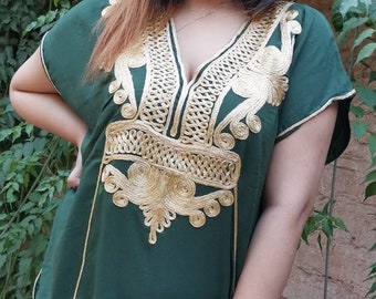 Spring Kaftan Dress Moroccan Green Gold Beach Caftan-beach cover up, resortwear wear, maternity wear, birthday, wedding gifts, brides kaftan