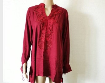 Autumn Autumn Red Moroccan Bedouin Tunic- tunic, shirt, moroccan shirt, resort wear wear, beach wear, handmade tunic, Ramadan, Eid, dress