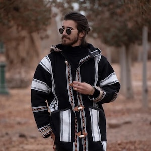 Moroccan Striped coat Cardigan, Sweater Coat, Hoodie coat from fleece, Handmade Wooltrendy Clothing, Women and Men, valentines day