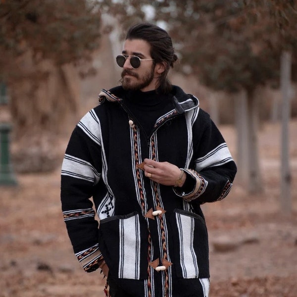 Moroccan Striped coat Cardigan, Sweater Coat, Hoodie coat from fleece, Handmade Wooltrendy Clothing, Women and Men, valentines day