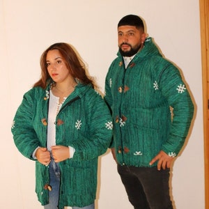 Valentijnsdag cadeau, Valentijnsdag, dames en heren wollen jassen, veelkleurige Boho Berber winterwollen jassen, handgemaakte jassen: Kachabya