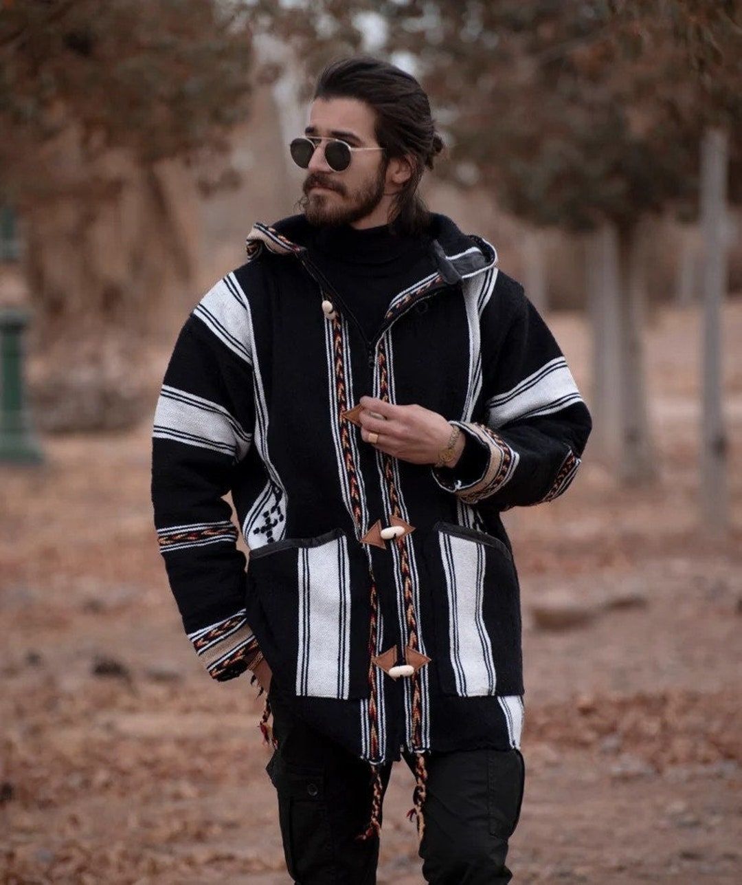 Moroccan Striped Coat Cardigan, Sweater Coat, Hoodie Coat From
