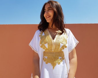 Witte Marokkaanse kaftan, gouden djellaba voor vrouwen, heden voor moeder