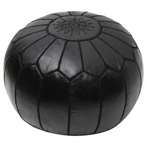 Moroccan POUF **50% OFF** with White Stitching Leather Pouf Ottoman Pouf Morrocan Leather Pouf Morocco Pouffe