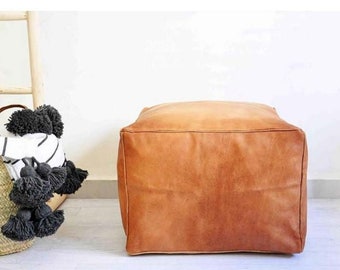 50% OFF """* square Moroccan Leather Pouf, Moroccan pouf, Berber pouf, ottoman pouf, Moroccan ottoman leather pouf
