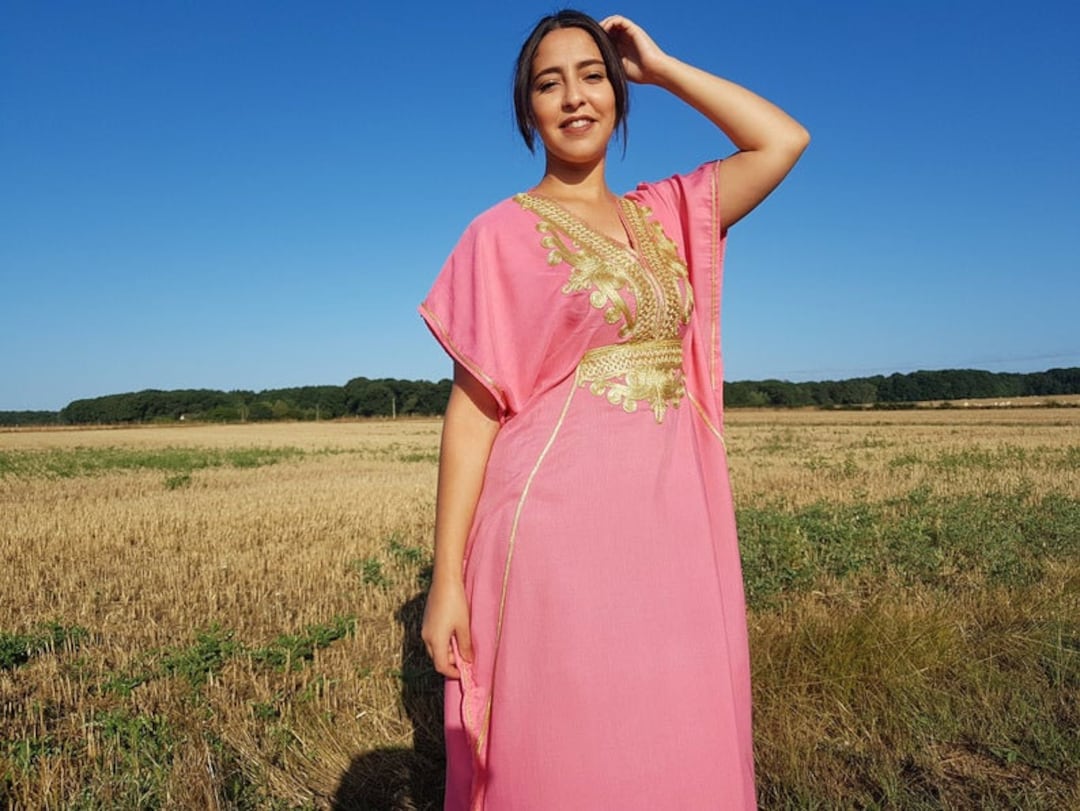 Djellaba Huisjurken Marokkaans Long Moroccan Dress, Summer Pink