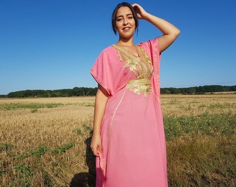 Long moroccan dress, summer pink kaftan, moroccan clothing for women