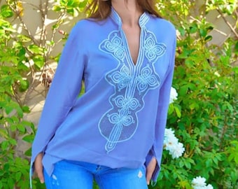 Tunic Clothing Baby Blue Moroccan Bedouin shirt, tunic, resort wear wear, beach wear, handmade tunic, , eid, , Eid,, dress