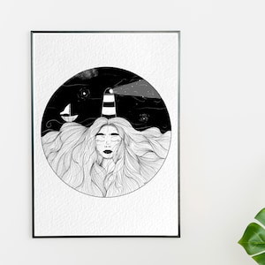 Detailed Black and White Illustration | Hand-Drawn Monochrome Art Print | Intricate Ink Drawing | Unique Wall Art Decor