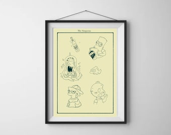 Arte de televisión de Los Simpsons / Impresión artística A4 / Impresión artística de póster de película minimalista Arte de pared de película personalizado, Decoración del hogar, arte digital