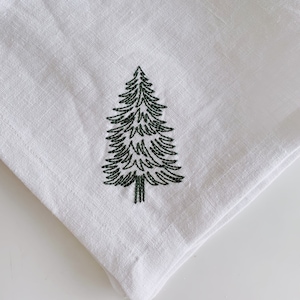 Christmas Pine Tree Embroidered Linen Napkins | Set of 4-6-8 | Festive Handmade Linen Napkins