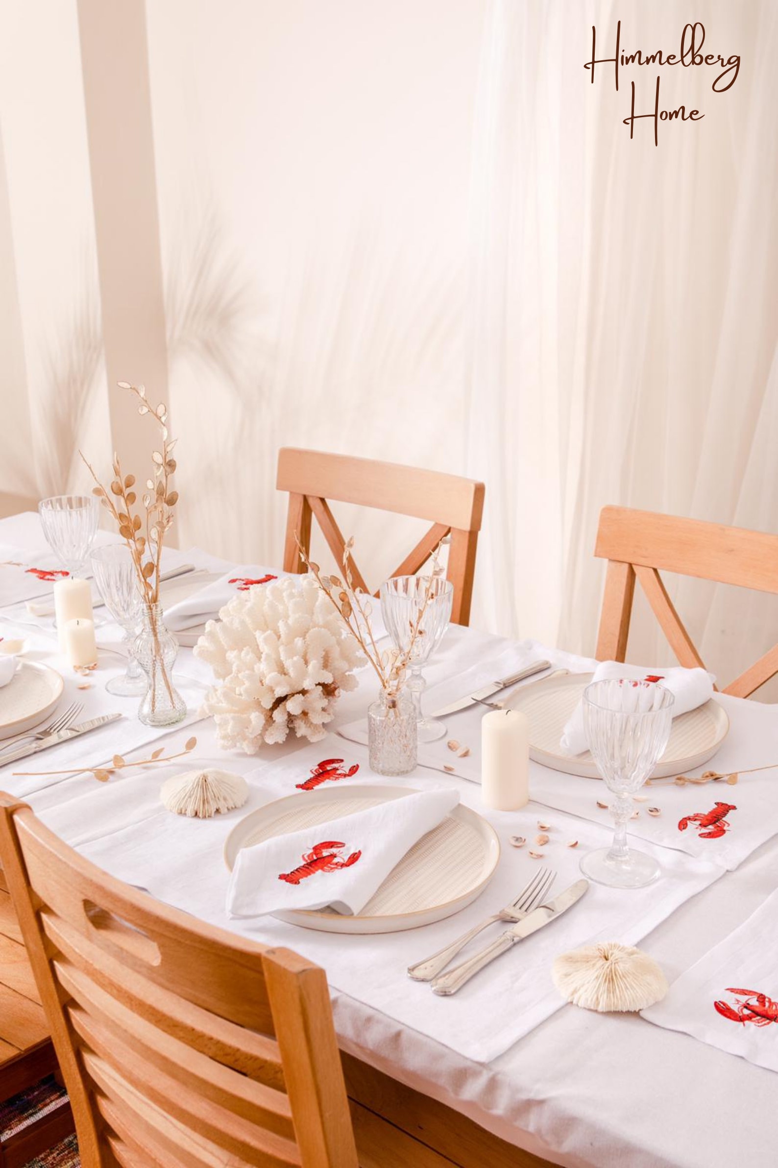 Etsy HimmelbergHome Red Lobster Embroidered White Linen Placemats