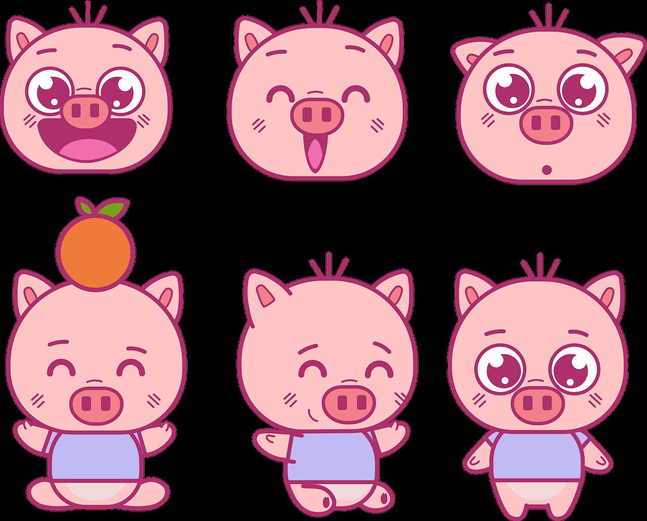 Cute Pig Piggy Stickers Png Digital Download Animals - Etsy