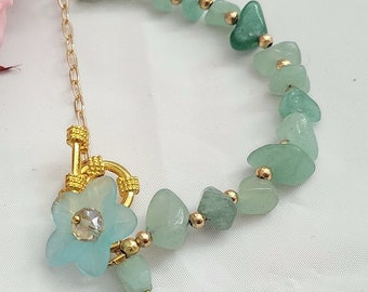 Green Jade chips bracelets for women, customizable gemstone chips bracelets - gift for her