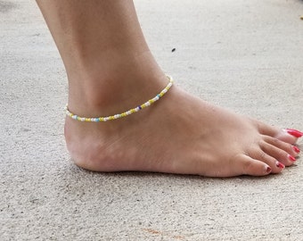 beaded Anklets, Seed bead Anklet,  Multiple color beaded Anklet, Boho jewelry, adjustable handmade Anklet, gift for her