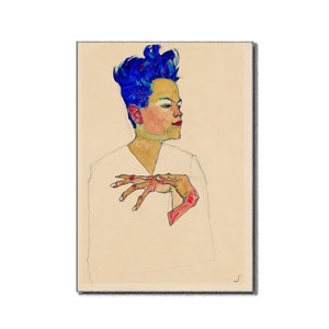 1910 EGON SCHIELE Self-Portrait Expressionist Artist Vintage Female Vintage Drawings Mid Century Modern Wall Decor Poster Gifts for Her/Him