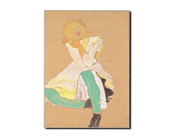 1910 EGON SCHIELE Chica masticando Expresionista Schiele Artistas Ilustración Póster Interior de mediados de siglo Arte abstracto danés Impresión Póster