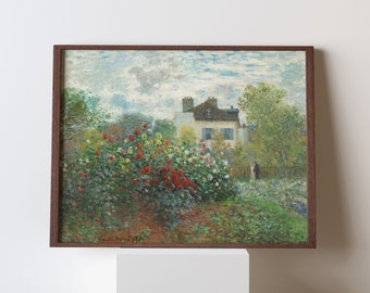 1873 Claude Monet Il giardino dell'artista ad Argenteuil Un angolo del giardino con dalie Stampa originale Poster decorativo da parete di metà secolo
