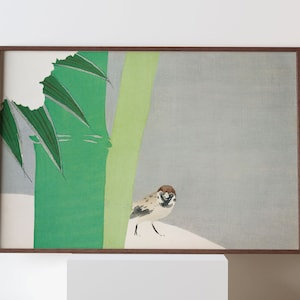 1909 Kamisaka Sekka Sparrow from Momoyogusa–Flowers of a Hundred Generations Original Fine Art Print Mid-Century Japanese Wall Deco Poster