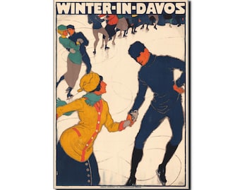 Burckhard Mangold "WINTER-IN-DAVOS" 1918 Art Travel Poster Print - Swiss Painter