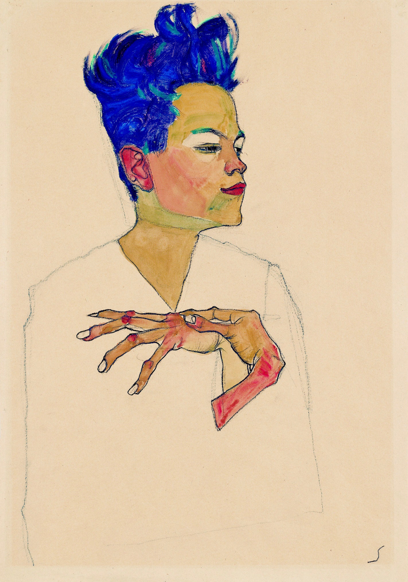 1910 EGON SCHIELE Self-portrait Expressionist Artist Vintage