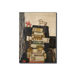 1914 EGON SCHIELE Still Life with Books Schieles Desk Expressionist Schiele Art Poster Art Print Mid Century Danish Art Poster Print