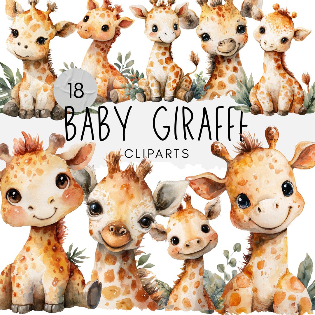 Baby Giraffe Clipart, Cute Safari Animal PNG, Watercolor Jungle Art ...
