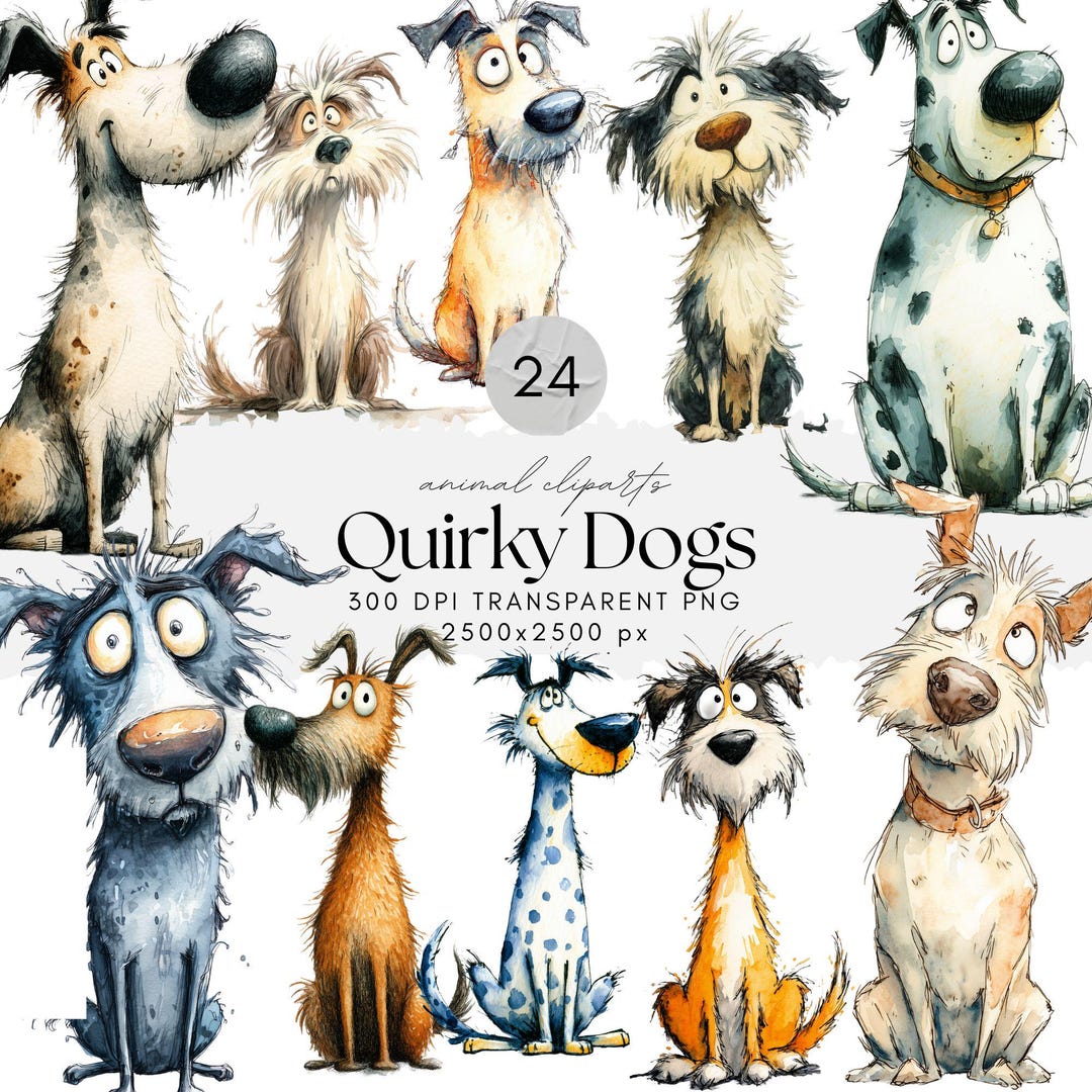 Watercolor Dog Clipart Bundle: Funny Puppy PNG Illustrations (digital ...