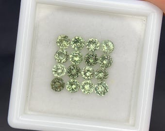 Natural Ludwigite Needles in Peridot Lot 1.88 Carat 3x3 MM Round Shape Faceted Rutile Peridot Gemstone 16 Pieces Lot