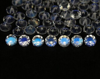 Natural Blue Fire Rainbow Moonstone Lot 3.5x3.5 MM Round Shape Faceted Gemstone Lot