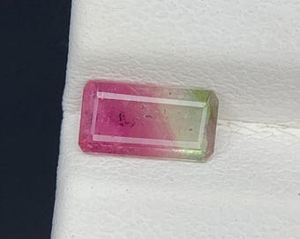 Natural Bi Color Tourmaline 0.66 Carat 7.7x4.1 MM Baguette Shape Faceted Gemstone
