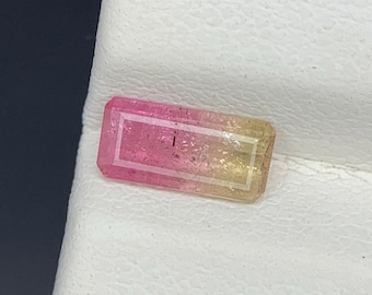 Natural Bi Color Tourmaline 0.59 Carat 7.9x3.8 MM Baguette Shape Faceted Gemstone