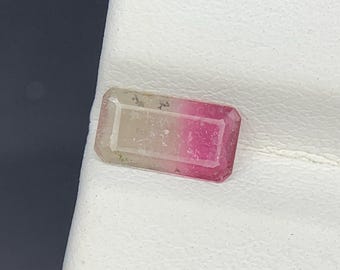 Natural Bi Color Tourmaline 0.73 Carat 8.2x4.5 MM Baguette Shape Faceted Gemstone