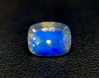 Natural Blue Fire Rainbow Moonstone 2.61 Carat 9.8x7.8 MM Cushion Shape Faceted Gemstone