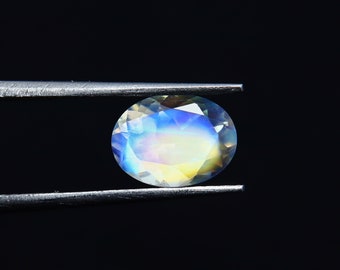 Natural Multi Fire Rainbow Moonstone 0.97 Carat 7.7x5.7 MM Oval Shape Faceted Gemstone