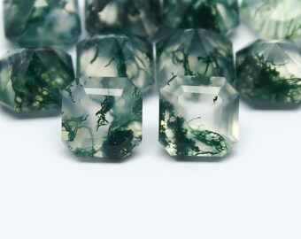 Natural Moss Agate Lot 6x6 MM Octagon Shape Asscher Cut Faceted Gemstone Lot