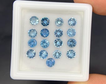Natural Santa Maria Aquamarine Lot 2.48 Carat 3.5x3.5 MM Round Shape Faceted Gemstone 17 Piece Lot