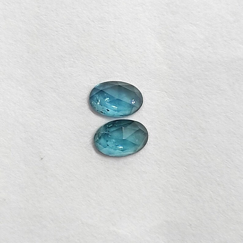 Natural Indicolite Tourmaline Rosecut 0.84 Carat 6x4 MM Oval Shape Rosecut Gemstone Pair